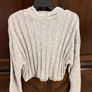 American Eagle Outfitters Heather Gray Ribbed Hoodie Sweater